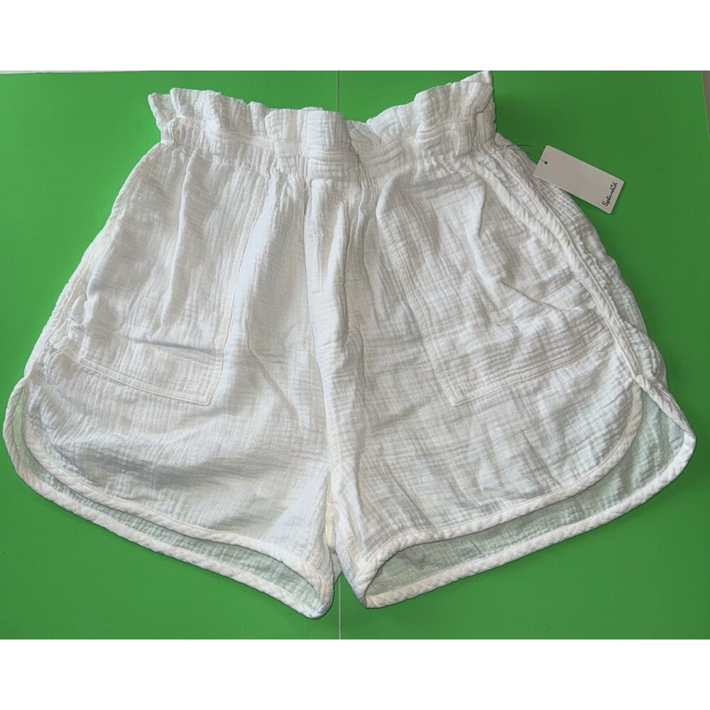Splendid Womens Medium White Gauze Paperbag Shorts NWT $128 Relaxed Fit Pockets
